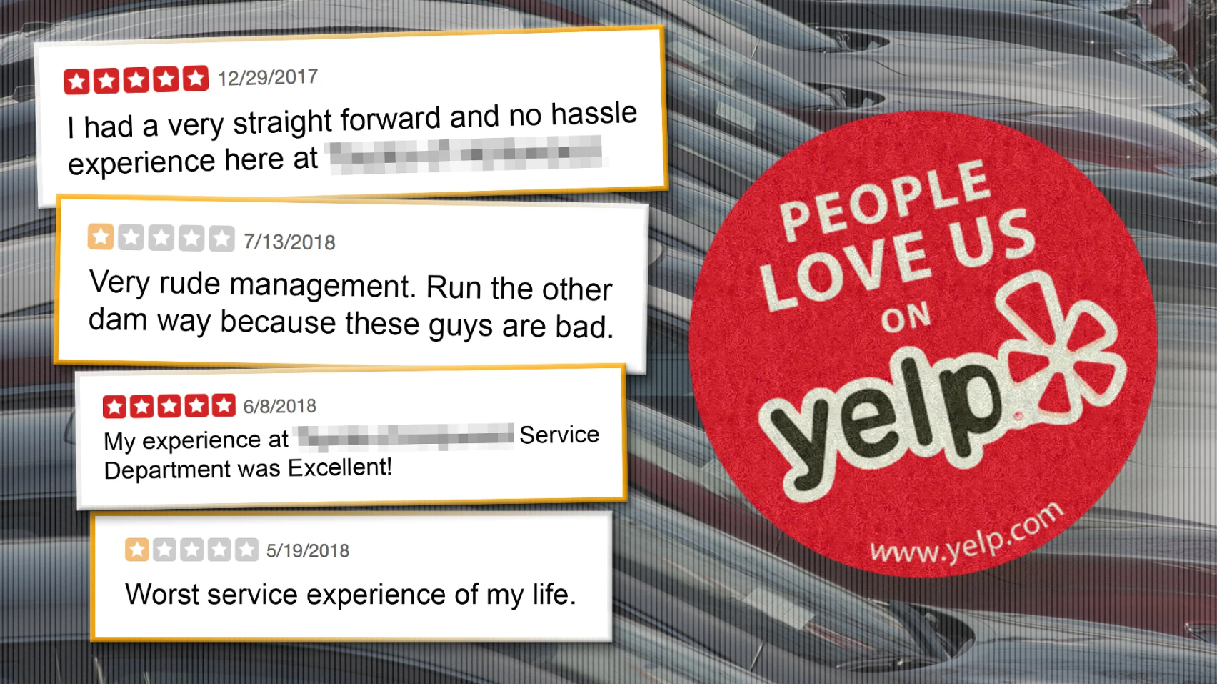 Forget politics—America is truly divided on the Yelp pages of car dealerships. (Image courtesy: The Drive)